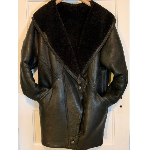1980s chunky black shearling coat oversize unisex - Picture 2 of 9